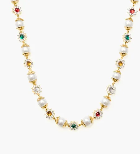 Daisy Pearl Necklace in Gold