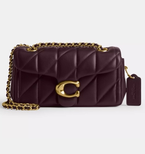 COACH Quilted Tabby Shoulder Bag 20 with Chain (Smooth Leather/Brass/Black Currant) Shoulder Handbags