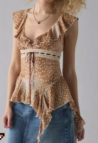 Kimchi Blue Sweet Talk Plunging Asymmetric Ruffle Blouse