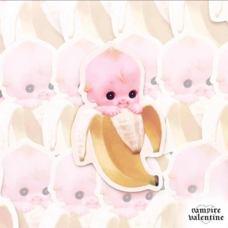 Banana Baby Sticker | Fruity Fun Kewpie Art on Waterproof Vinyl