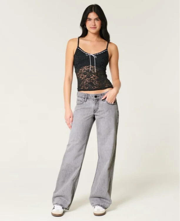 Low-Rise Grey Baggy Jeans