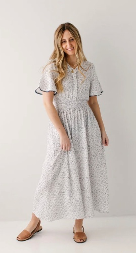 Hadassah Blue Floral Gauze Midi Dress