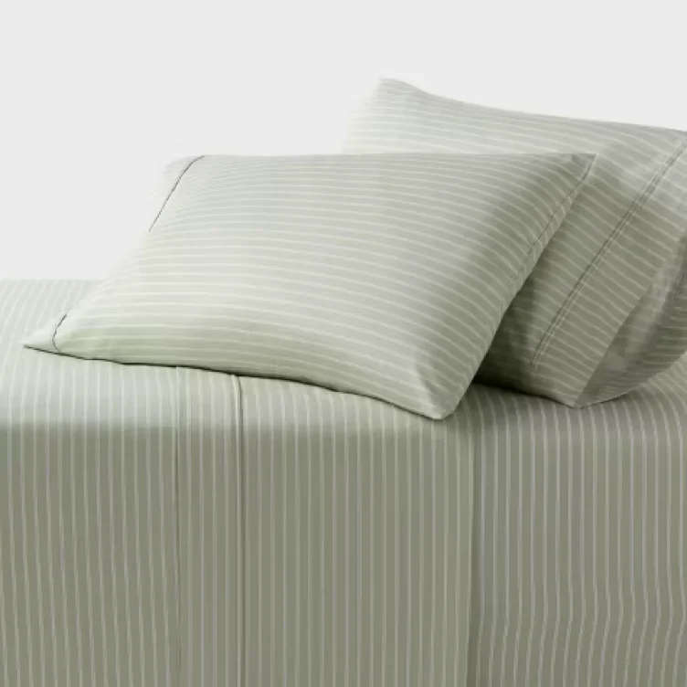 Queen Printed Performance 400 Thread Count Sheet Set White/Blue Floral - Threshold™: Cotton Sateen, Deep Pockets, OEKO-TEX Certified