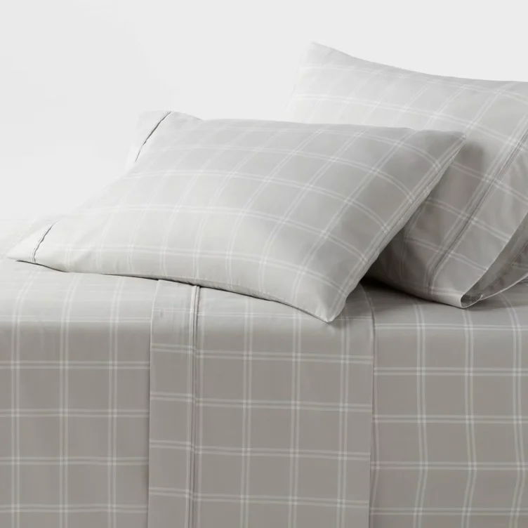 Queen Printed Performance 400 Thread Count Sheet Set White/Blue Floral - Threshold™: Cotton Sateen, Deep Pockets, OEKO-TEX Certified