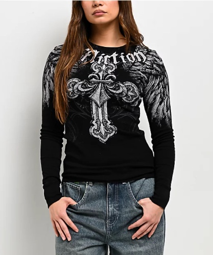 Affliction Angelo Black Thermal Long Sleeve T-Shirt