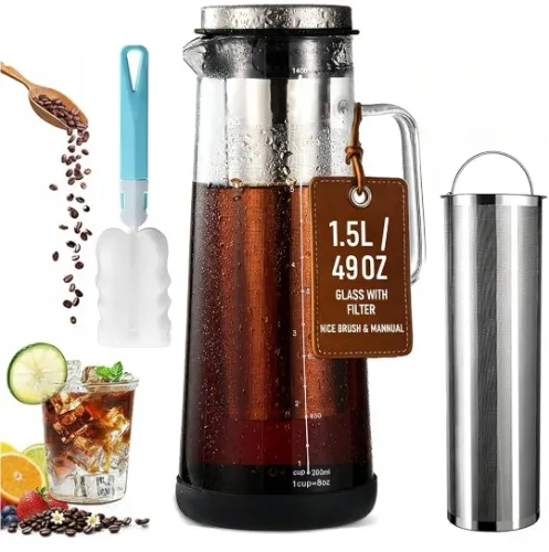 100% Airtight Cold Brew Coffee Maker - Iced Tea cold brew jug with Stainless Steel Filter, Cleaning Brush & Anti-Slip Base (1.5L): Jugs: Amazon.com.au