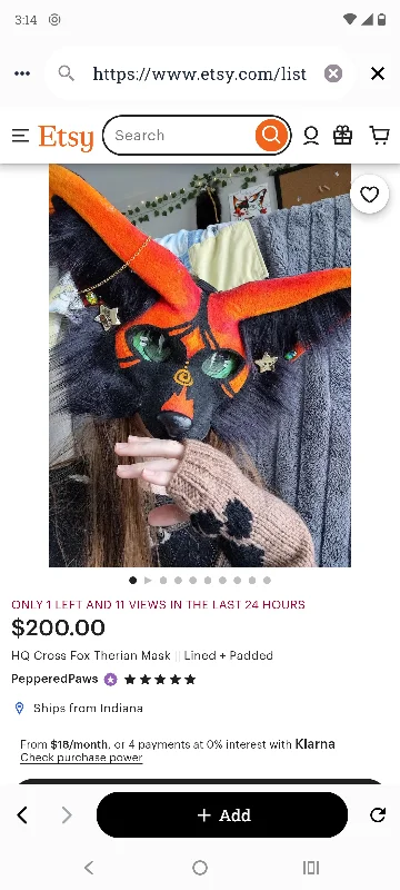HQ Cross Fox Therian Mask || Lined + Padded