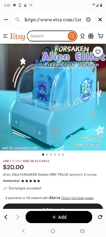 Alien Elliot FORSAKEN Roblox MINI TRUCK keychain 2 inches