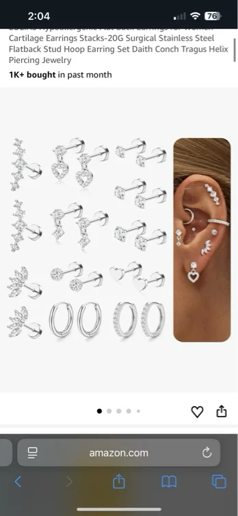 Amazon.com: LOLIAS Hypoallergenic Flat Back Earrings for Women Cartilage Earrings 20G Surgical Stainless Steel Stud Hoop Earring Stacks for Helix Tragus Conch Daith Piercing Jewelry 14K Gold plated: Clothing, Shoes & Jewelry