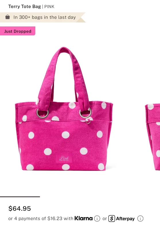 Buy Terry Tote Bag, Pink Heritage Dot - Order Bags online - PINK US