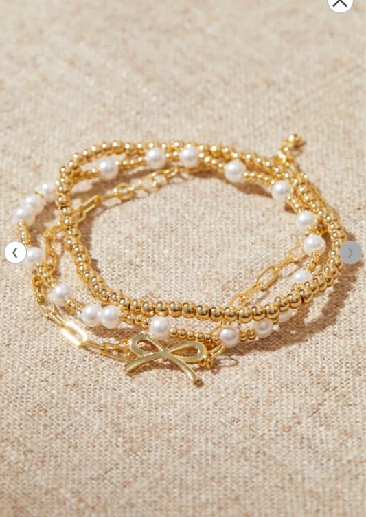 18K Gold Beaded Bow Bracelet Pack