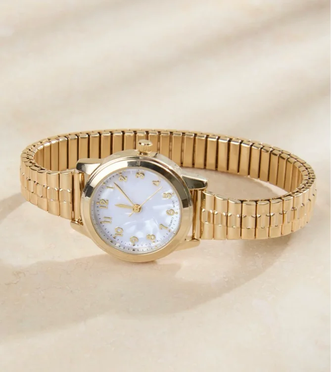Mother of Pearl Stretch Round Watch