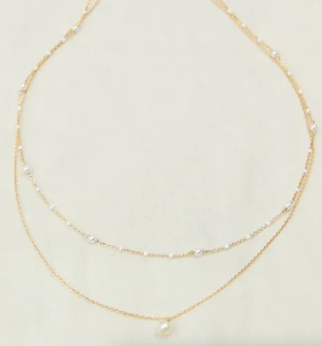 18K Gold Layered Gold and Pearl Necklace