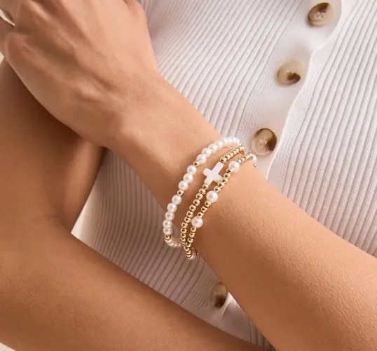 Pearl Cross Stretch Bracelet Set