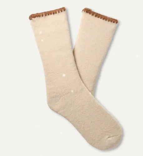 UGG® Women's Marleny Whipstitch Crew Sock Acrylic in Cream/Chestnut