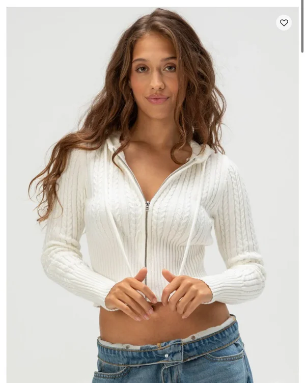RSQ Womens Cable Knit Zip-Up Hooded Sweater - HEATHER GRAY