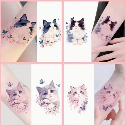 4 cute kitten temporary tattoos cat birthday party - Temu