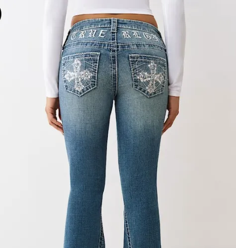 

JOEY MID RISE BIG T CROSS FLARE JEAN - MEDIUM WASH | True Religion

