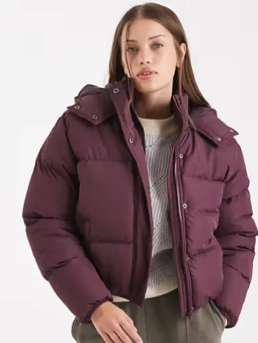 Brave Soul hooded puffer jacket in fig-Red