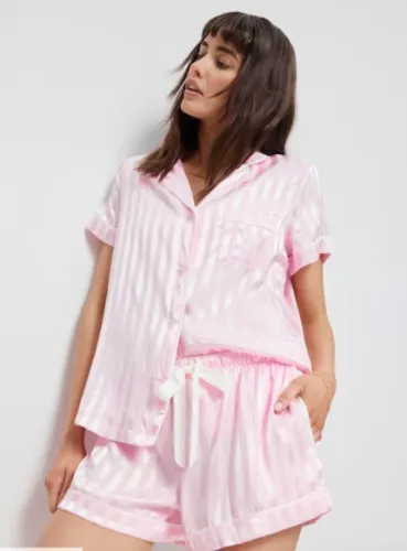 Pink Stripe Chic Satin Pj Set  Pink - Peter Alexander Online