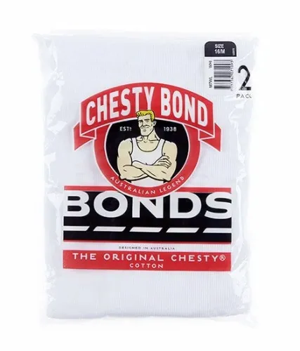 Bonds Men's Chesty 2 Pack Cotton Top in White Size: 14