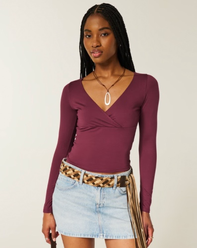 Long-Sleeve Seamless Fabric Wrap Top