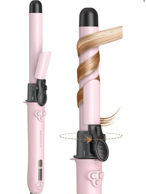 Wavytalk Rotating Curling Iron, 1 Inch Automatic Waver for Effortless Waves up to 430℉ with Home Button, Pale Pink