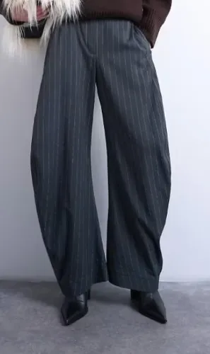 Topshop tailored stripe barrel leg pants in gray