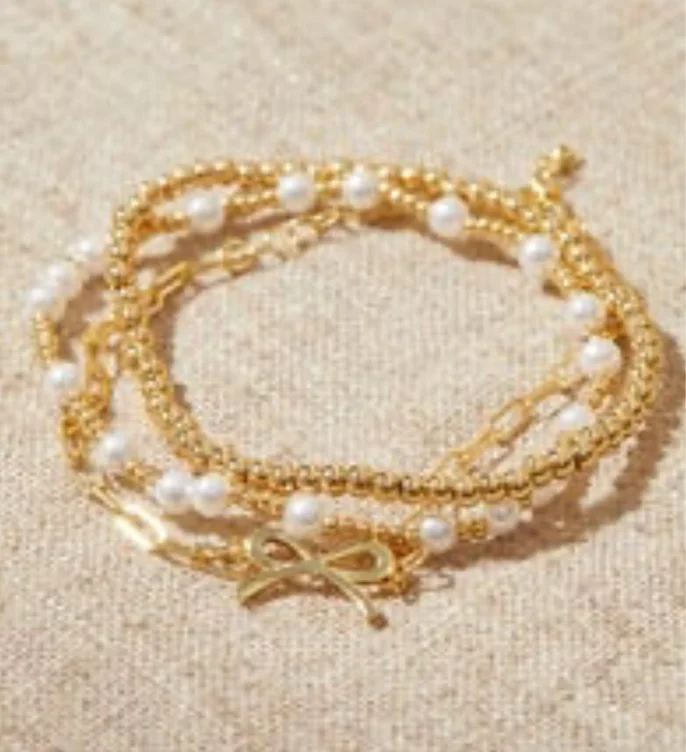 18K Gold Beaded Bow Bracelet Pack
