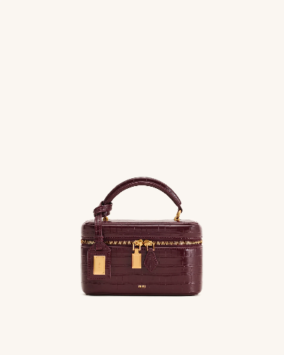 Cleo Box Shape Top Handle Bag - Claret Croc