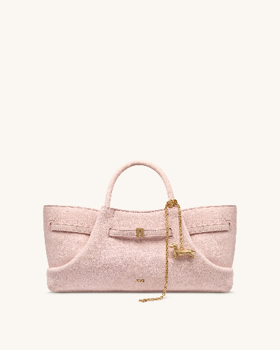 Maeve Dachshund Metal Charm Faux Suede Tote Bag - Pink
