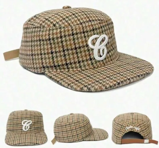 1pc Unisex H Letter Embroidered Leopard Print Snapback Hat, Street Hip Hop Cap, Warm & Sun Protection, Plaid Flat Brim, Christmas Gift