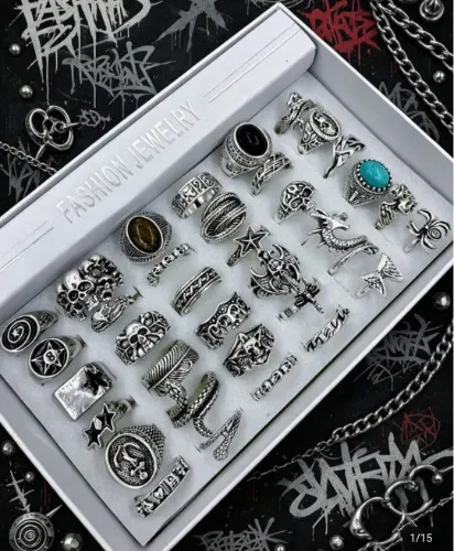 15pcs Gothic Spider & Snake Design Rings, Punk Hip Hop Mixed Style Couple Finger Rings, Fashion Jewelry Accessories For Party & Daily Wear, Random Assortment