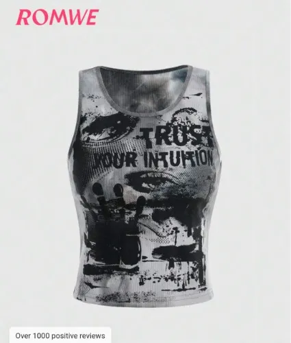 ROMWE Grunge Punk Kpop Tie Dye Eye & Letter Graphic Tank Top, School