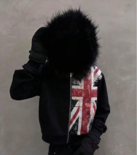 2025 New Street Y2k Autumn And Winter Hooded Cardigan Sweatshirt Black Fur Hat Loose Hoodie Men's And Women's Same Style