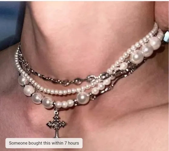 1pc Multi-Layer Pearl Necklace, Delicate Collarbone Chain, Unisex Niche Design Hiphop Couple Sweater Chain