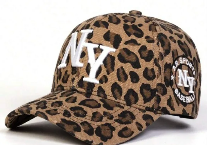 1pc Women's Leopard Print Baseball Cap NY Logo, New York, Outdoor Adjustable Sun Protection Casual Hat, Suitable For Spring, Autumn Trips, Beach, Party