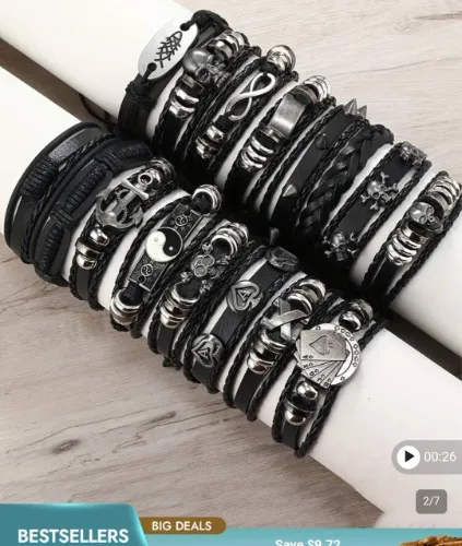10/20/30Pcs Men's Cool Punk Style Hip Hop Faux Leather Bracelet Skull Cross Star Design Vintage Hand Jewelry For Men Women Gifts Thanksgiving Father's Day Graduation Creative Metal Dots Fashion Jewelry