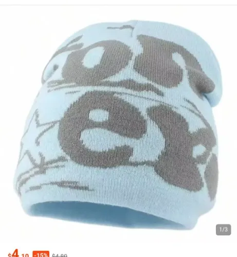 Korean Women Beanie Jacquard Weave Letters Fashion Skull Cap Streetwear Hat