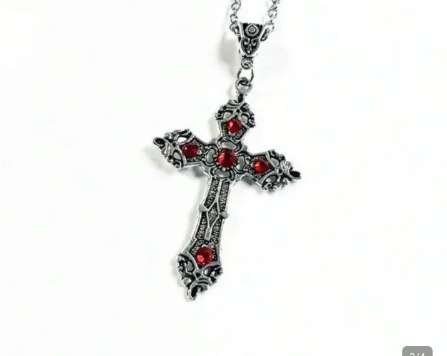 1pc Retro Minimalist Gothic Style Red Acrylic Shiny Cross Pendant Necklace, Unisex