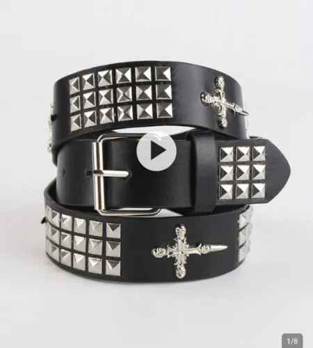 Solid Color Punk-Style Cross Waist Belt Is Decorated With Rhinestones And Sequins, With A Rock Style, Suitable For Both Men And Women