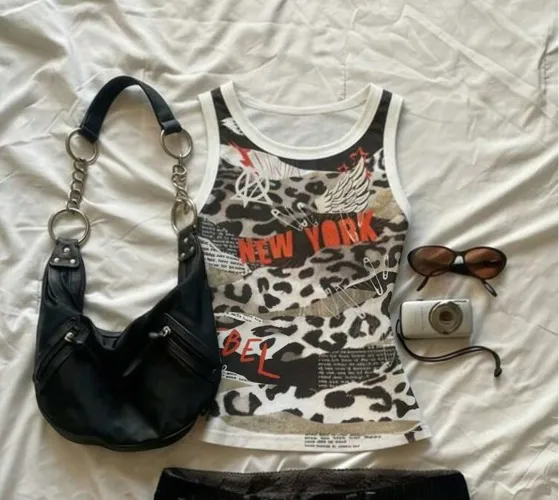 SHEIN Women's Leopard Print Slogan Patchwork Casual Round Neck Tank Top