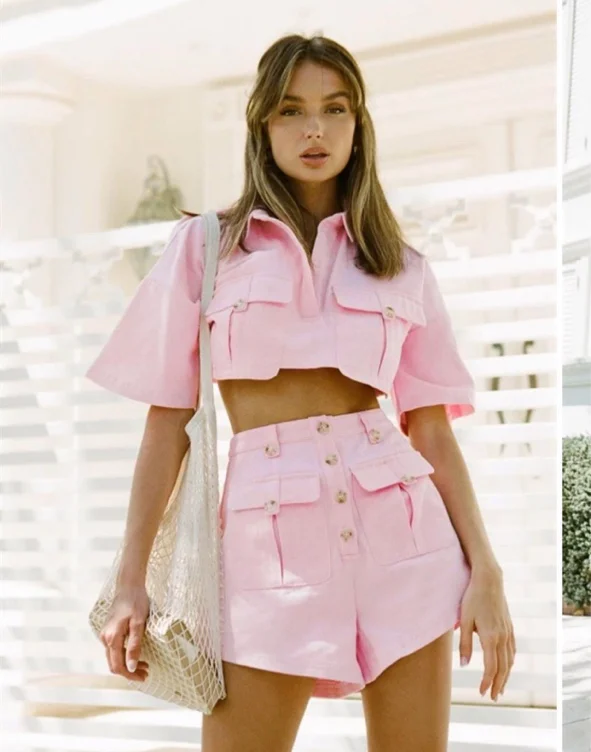 Second hand only Zayla top combat cargo top and shorts set 