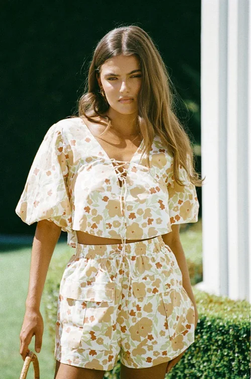 Second hand only yellow & orange floral shorts 