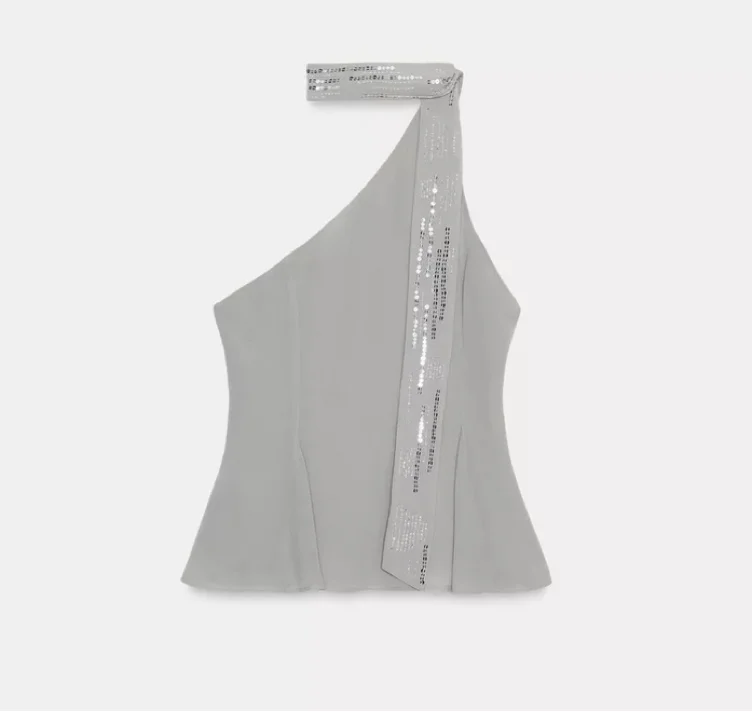 TOP GEORGETTE ASIMÉTRICO LENTEJUELAS