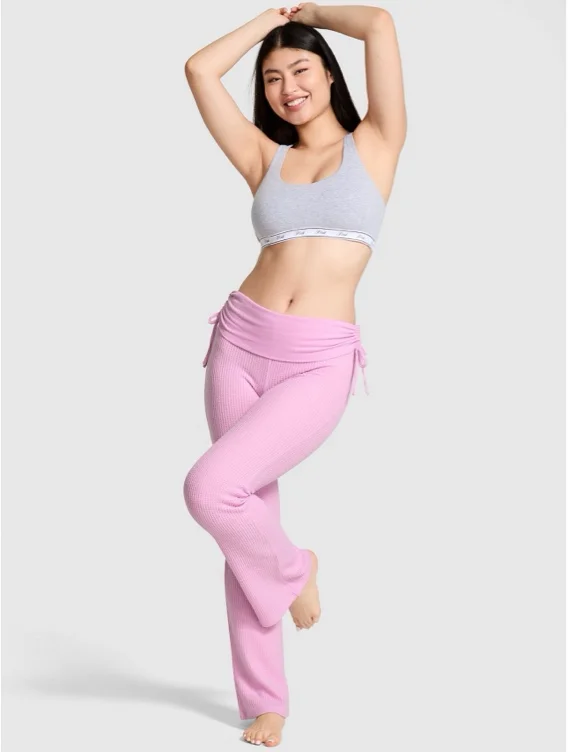 Women's PINK Waﬄe Knit Foldover Flare Pants