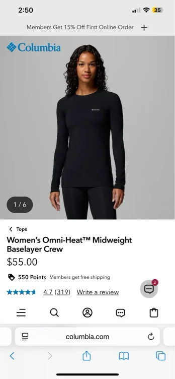 Women’s Omni-Heat™ Midweight Baselayer Crew - 466, S