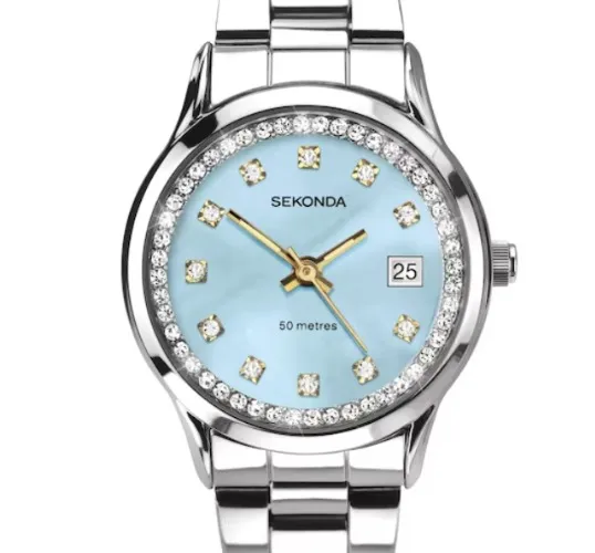 Sekonda Catherine Crystal Blue Mother of Pearl Silver Tone Bracelet Watch
