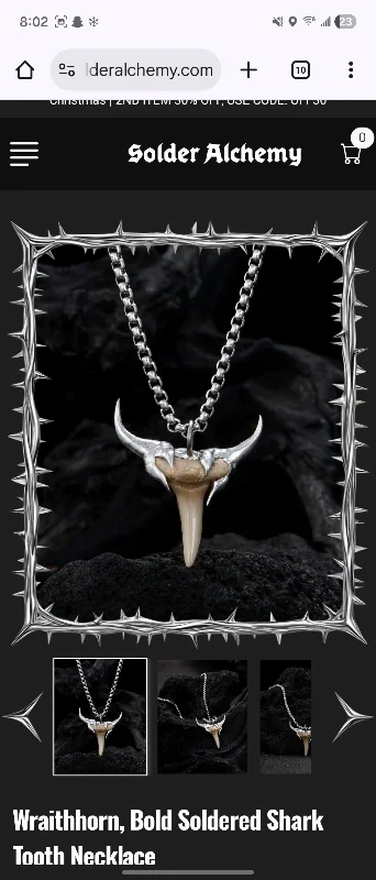Solder Alchemy - Wraithhorn, Bold Soldered Shark Tooth Necklace
