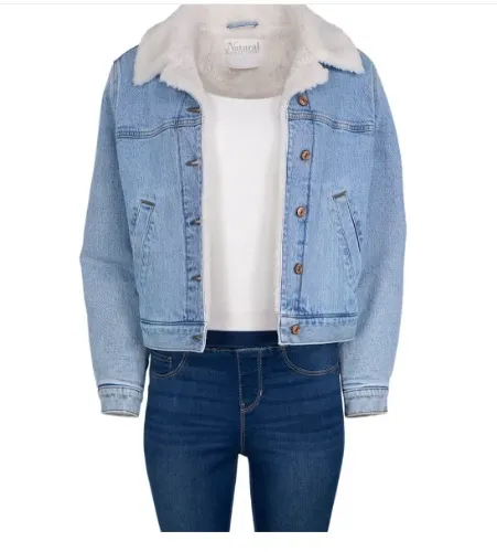 Natural Reflections Denim Sherpa-Lined Bomber Jacket - Light Wash - XL